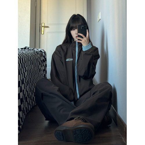 美式復古拼接條紋兩面穿連帽外套女寬松設計感小衆休閒百搭棒球服 美式復古拼接條紋兩面穿連帽外套女寬松設計感小衆休閒百搭棒球服