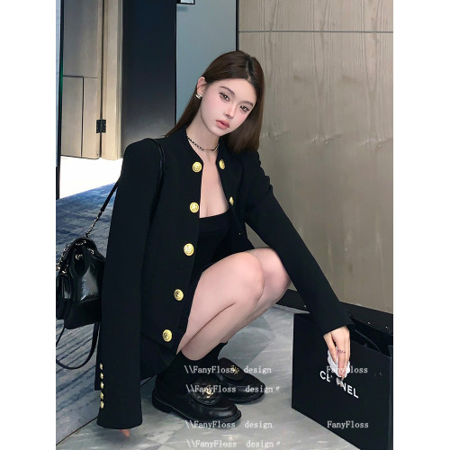 FanyFloss小香風白色粗花呢圓領顯瘦西裝外套女金釦羊毛短款開衫 FanyFloss小香風白色粗花呢圓領顯瘦西裝外套女金釦羊毛短款開衫