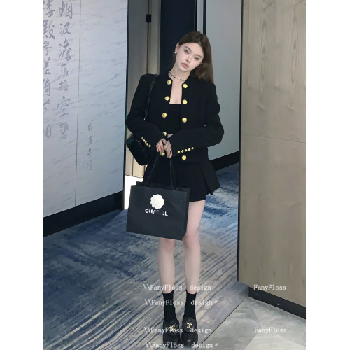 FanyFloss小香風白色粗花呢圓領顯瘦西裝外套女金釦羊毛短款開衫 FanyFloss小香風白色粗花呢圓領顯瘦西裝外套女金釦羊毛短款開衫