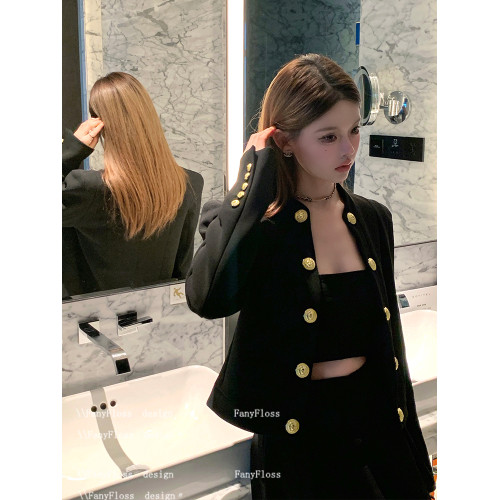 FanyFloss小香風白色粗花呢圓領顯瘦西裝外套女金釦羊毛短款開衫 FanyFloss小香風白色粗花呢圓領顯瘦西裝外套女金釦羊毛短款開衫