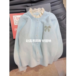 聖誕穿搭法式甜美蕾絲花邊蝴蝶結針織衫女裝冬季溫柔軟糯保暖毛衣