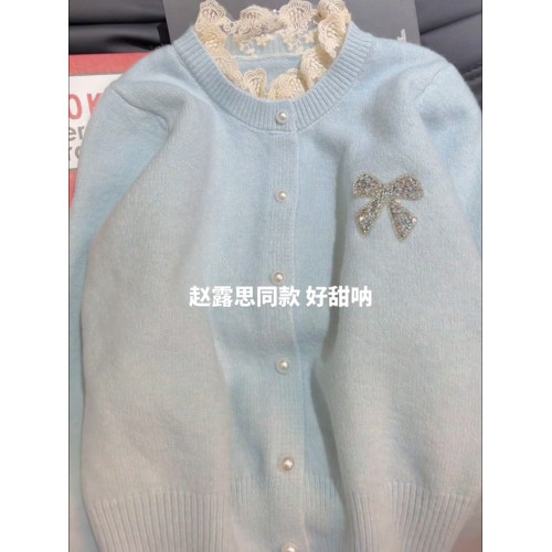 聖誕穿搭法式甜美蕾絲花邊蝴蝶結針織衫女裝冬季溫柔軟糯保暖毛衣