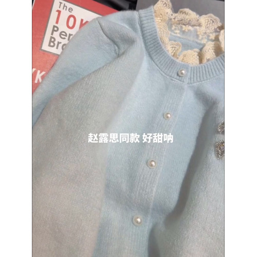 聖誕穿搭法式甜美蕾絲花邊蝴蝶結針織衫女裝冬季溫柔軟糯保暖毛衣