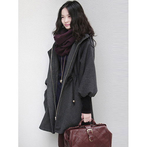 呢子大衣女中長款韓版加大碼女裝秋冬赫本風連帽厚綿羊絨毛呢外套