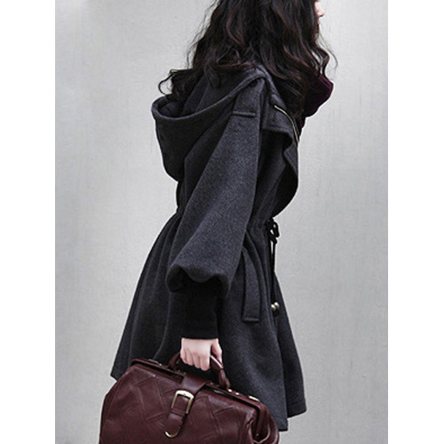 呢子大衣女中長款韓版加大碼女裝秋冬赫本風連帽厚綿羊絨毛呢外套