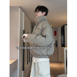 美式復古潮牌短款羽絨服男冬季寬松髒髒麵包服情侶保暖立領棉衣男