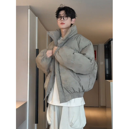 美式復古潮牌短款羽絨服男冬季寬松髒髒麵包服情侶保暖立領棉衣男