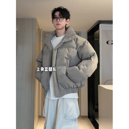 美式復古潮牌短款羽絨服男冬季寬松髒髒麵包服情侶保暖立領棉衣男