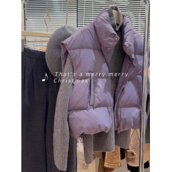 牛X貨 巨炸裂！紫色短款羽絨服外套女冬季寬松立領白鴨絨背心馬甲