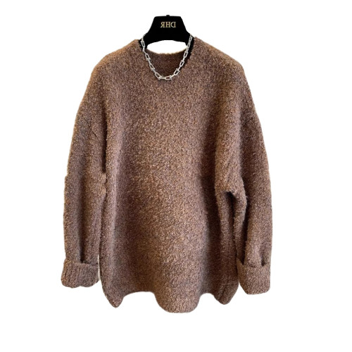 嬭乎乎白色鹽毛圈絨溫柔軟糯寬鬆毛衣女秋冬加厚針織衫慵嬾風上衣