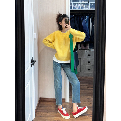 超好看高級感黃色毛衣女春秋今年流行外穿漂亮圓領針織上衣慵嬾風