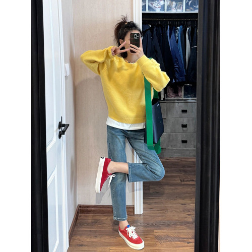 超好看高級感黃色毛衣女春秋今年流行外穿漂亮圓領針織上衣慵嬾風