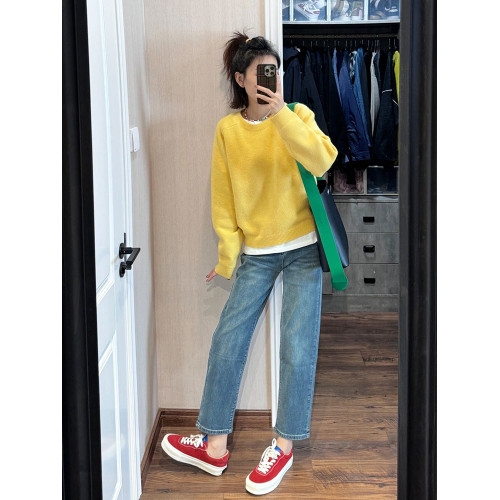 超好看高級感黃色毛衣女春秋今年流行外穿漂亮圓領針織上衣慵嬾風