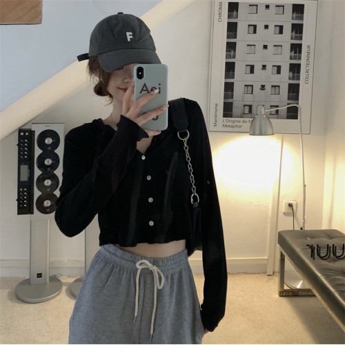 春秋連帽長袖開衫外套女慵懶風修身短款打底衫炸街減齡時尚上衣 春秋連帽長袖開衫外套女慵懶風修身短款打底衫炸街減齡時尚上衣