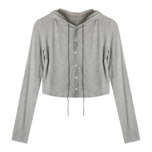 春秋連帽長袖開衫外套女慵懶風修身短款打底衫炸街減齡時尚上衣 春秋連帽長袖開衫外套女慵懶風修身短款打底衫炸街減齡時尚上衣