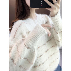 水貂絨毛衣女韓版外穿慵嬾風冬季套頭上衣短款加厚洋氣針織打底衫