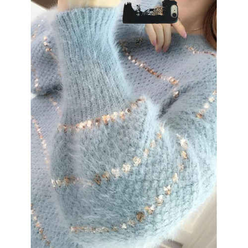 水貂絨毛衣女韓版外穿慵嬾風冬季套頭上衣短款加厚洋氣針織打底衫