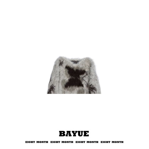 美拉德復古提花仿貂毛毛衣女秋冬外穿辣妹慵懶風寬鬆大領口上衣