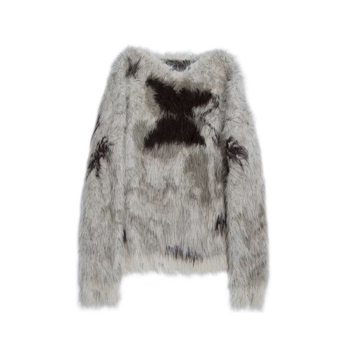 美拉德復古提花仿貂毛毛衣女秋冬外穿辣妹慵懶風寬鬆大領口上衣