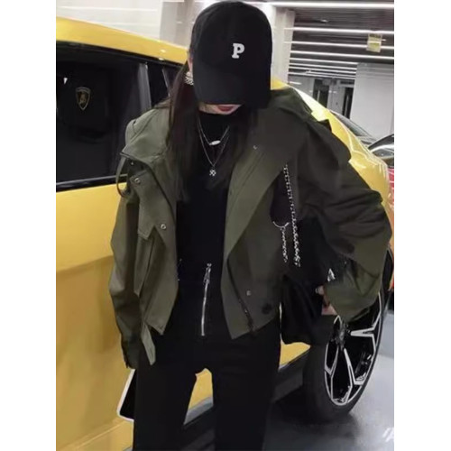 軍綠色小個子短款風衣外套女春秋2025女士夾克上衣超酷炸街沖鋒衣 軍綠色小個子短款風衣外套女春秋2025女士夾克上衣超酷炸街沖鋒衣