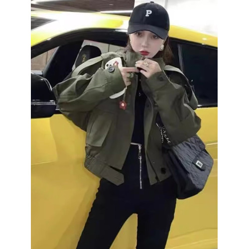 軍綠色小個子短款風衣外套女春秋2025女士夾克上衣超酷炸街沖鋒衣 軍綠色小個子短款風衣外套女春秋2025女士夾克上衣超酷炸街沖鋒衣