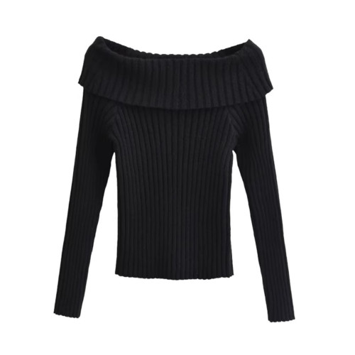 秋冬內搭黑色一字肩法式毛衣女2026新款針織露肩打底衫上衣秋冬季