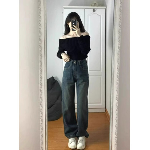 秋冬內搭黑色一字肩法式毛衣女2026新款針織露肩打底衫上衣秋冬季