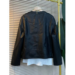 歐洲站大碼女裝洋氣純色簡約休閒長袖開衫上衣胖MM百搭拉鍊皮外套