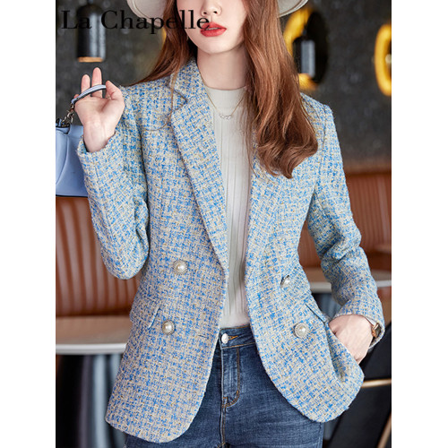拉夏貝爾春秋新款法式小香風粗花呢西裝外套女高級感女神範小西服