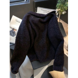 春秋高貨爆款法式慵嬾風亮片釘珠V領毛衣女秋冬寬鬆外穿針織衫