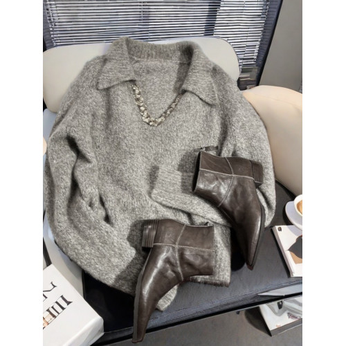 春秋高貨爆款法式慵嬾風亮片釘珠V領毛衣女秋冬寬鬆外穿針織衫