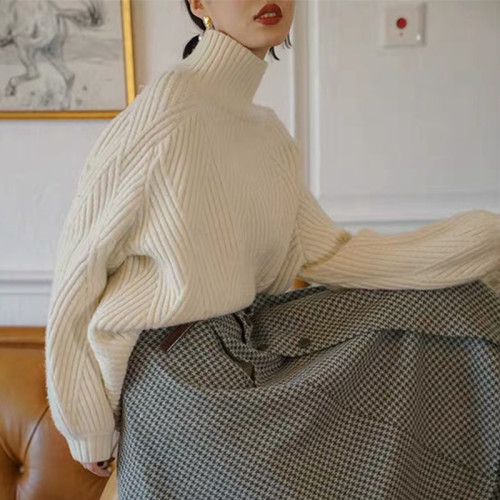 白色高領絞花毛衣2025新款女秋冬溫柔軟糯慵懶高級感奶fufu針織衫