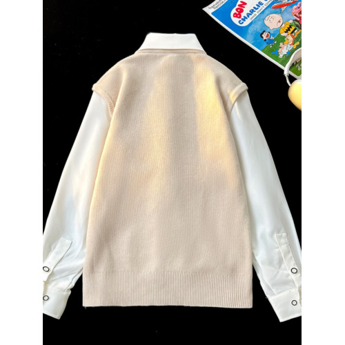 假兩件毛衣男冬季加絨加厚內搭打底衫上衣冬襯衫領刺綉針織衫外套