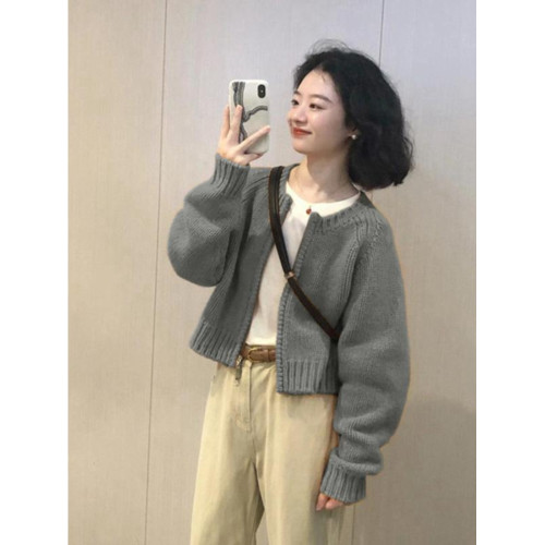 黑色短款針織毛衣開衫外套女2025新款春秋冬寬松高級感小個子上衣