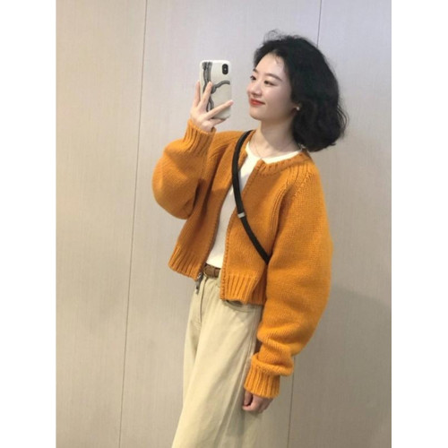 黑色短款針織毛衣開衫外套女2025新款春秋冬寬松高級感小個子上衣