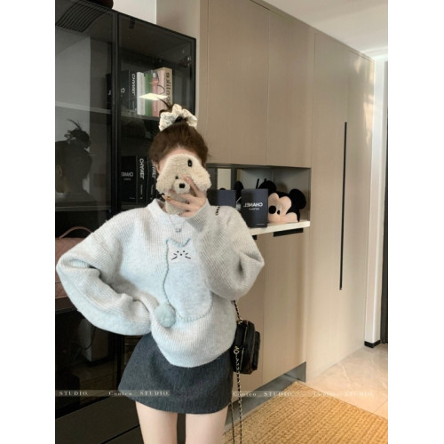 大碼圓領刺綉加厚毛衣女裝秋冬韓版慵懶風針織衫胖MM寬松休閒上衣