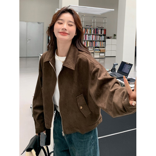 美拉德短款麂皮絨外套女春秋裝美式復古慵懶chic又酷又颯皮衣夾克 美拉德短款麂皮絨外套女春秋裝美式復古慵懶chic又酷又颯皮衣夾克