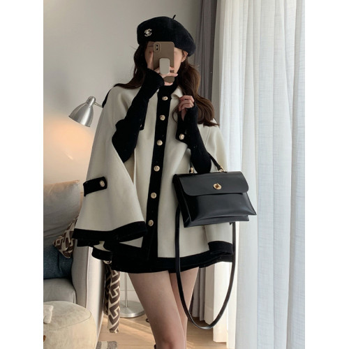 小香風鬭篷外套女2025秋冬新款赫本風高級感寬松羊絨法式短款大衣 小香風鬭篷外套女2025秋冬新款赫本風高級感寬松羊絨法式短款大衣