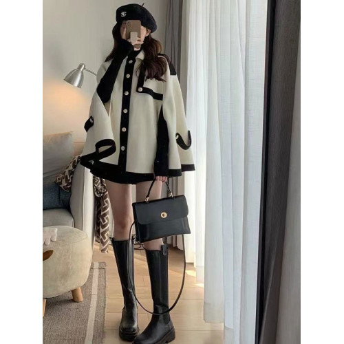 小香風鬭篷外套女2025秋冬新款赫本風高級感寬松羊絨法式短款大衣 小香風鬭篷外套女2025秋冬新款赫本風高級感寬松羊絨法式短款大衣