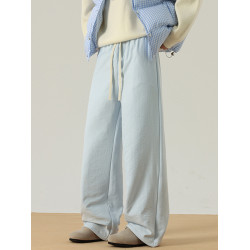 BWKA米白色夾棉山本棉褲女男冬季cleanfit慵懶風加厚保暖濶腿褲子