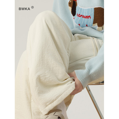 BWKA米白色夾棉山本棉褲女男冬季cleanfit慵懶風加厚保暖濶腿褲子 BWKA米白色夾棉山本棉褲女男冬季cleanfit慵懶風加厚保暖濶腿褲子