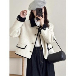 灰色小香風毛呢外套女短款翻領2025秋冬新款小個子高級感開衫上衣