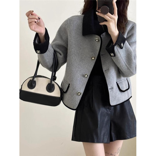 灰色小香風毛呢外套女短款翻領2025秋冬新款小個子高級感開衫上衣 灰色小香風毛呢外套女短款翻領2025秋冬新款小個子高級感開衫上衣