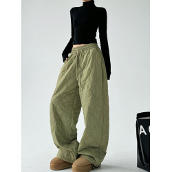 2025年冬季加厚保暖壓線加棉大棉褲女抽繩毛邊高個子寬松休閒褲