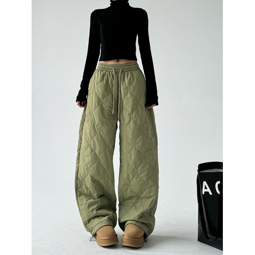 2025年冬季加厚保暖壓線加棉大棉褲女抽繩毛邊高個子寬松休閒褲 2025年冬季加厚保暖壓線加棉大棉褲女抽繩毛邊高個子寬松休閒褲