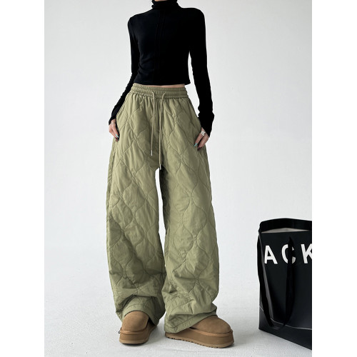 2025年冬季加厚保暖壓線加棉大棉褲女抽繩毛邊高個子寬松休閒褲 2025年冬季加厚保暖壓線加棉大棉褲女抽繩毛邊高個子寬松休閒褲