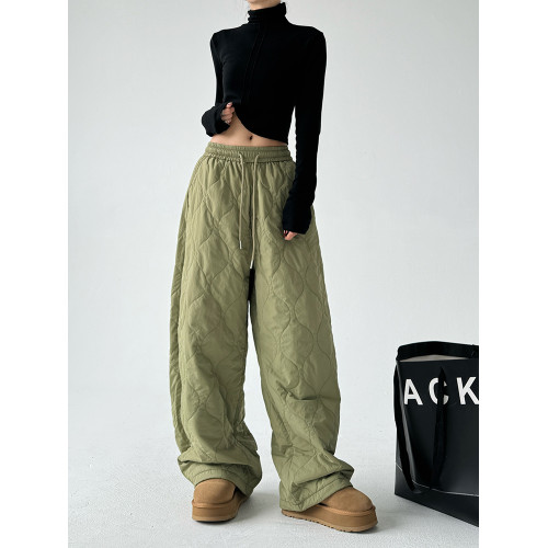 2025年冬季加厚保暖壓線加棉大棉褲女抽繩毛邊高個子寬松休閒褲 2025年冬季加厚保暖壓線加棉大棉褲女抽繩毛邊高個子寬松休閒褲