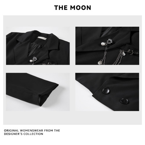 黑色V領西裝短款長袖外套女秋裝設計感小衆翻領高腰開衫顯瘦上衣 黑色V領西裝短款長袖外套女秋裝設計感小衆翻領高腰開衫顯瘦上衣