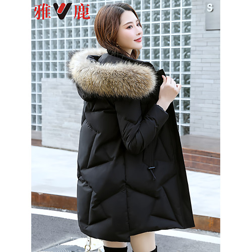 雅鹿官方旗艦店羽絨服女中長款白鴨絨高級時尚氣質加厚外套真毛領 雅鹿官方旗艦店羽絨服女中長款白鴨絨高級時尚氣質加厚外套真毛領