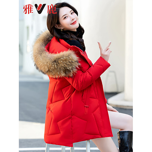 雅鹿官方旗艦店羽絨服女中長款白鴨絨高級時尚氣質加厚外套真毛領 雅鹿官方旗艦店羽絨服女中長款白鴨絨高級時尚氣質加厚外套真毛領